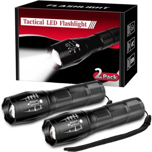 2 Pack Tactical Flashlights Torch Military Grade 3000 High Lumens Led Waterproof - Picture 1 of 7